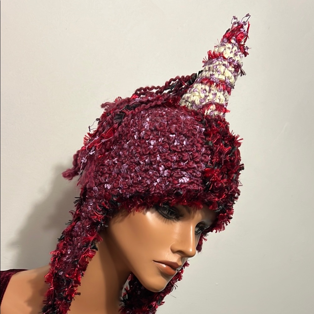 Handcrafted Burgundy Unicorn Knit Hat